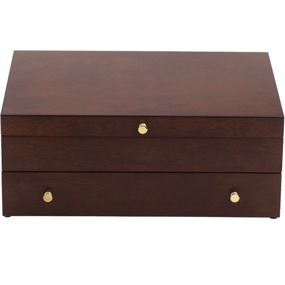 Lenox Mahogany Wood Flatware Chest Silverware Storage Box Gold Hardware 893826